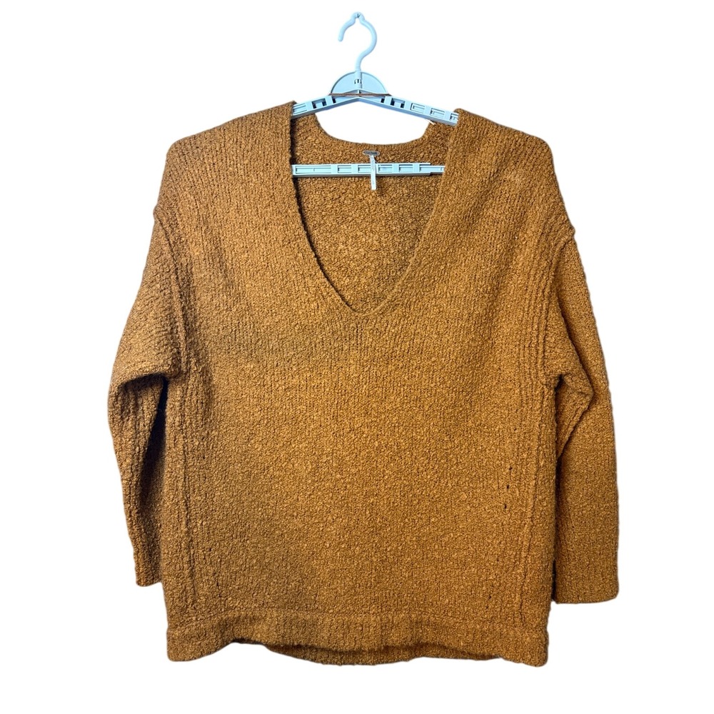 Free‎ People Low Tide V Neck Pullover Sweater L Oversized Boho Nubby Boucle Soft